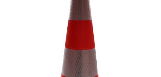 Three rigid traffic cones 750mm high with sup.