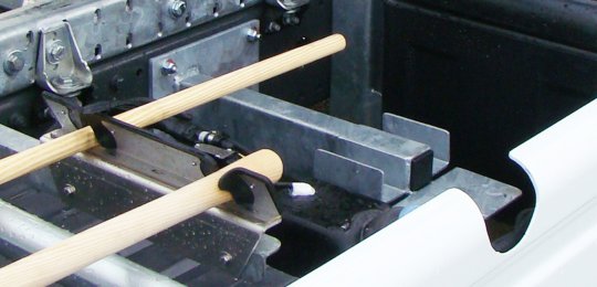 An open support on the equipment for two wheel dollies type "GO-JACK 5000" (without dollies)